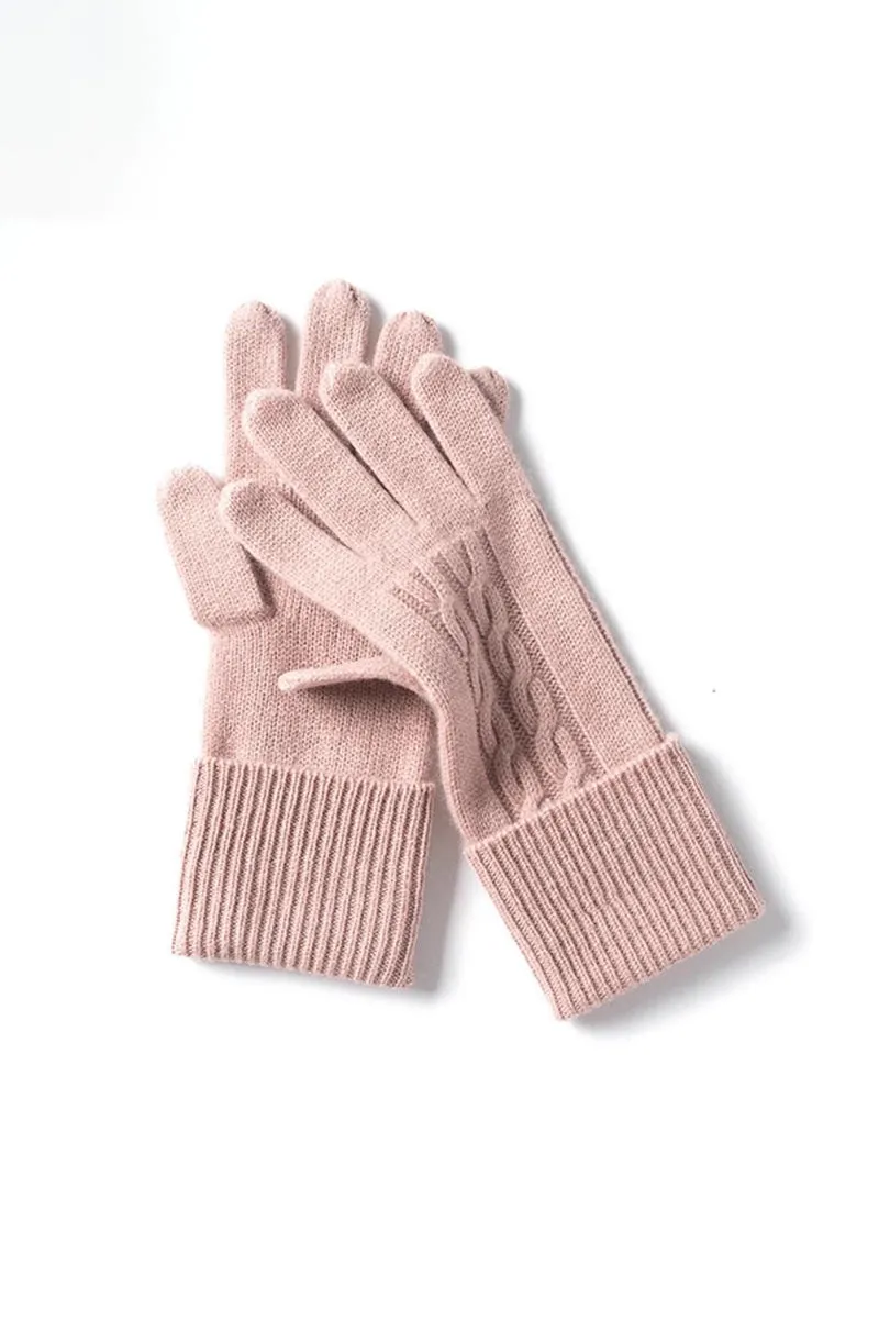 100 Cashmere Cable Knit Gloves with Folded Cuffs