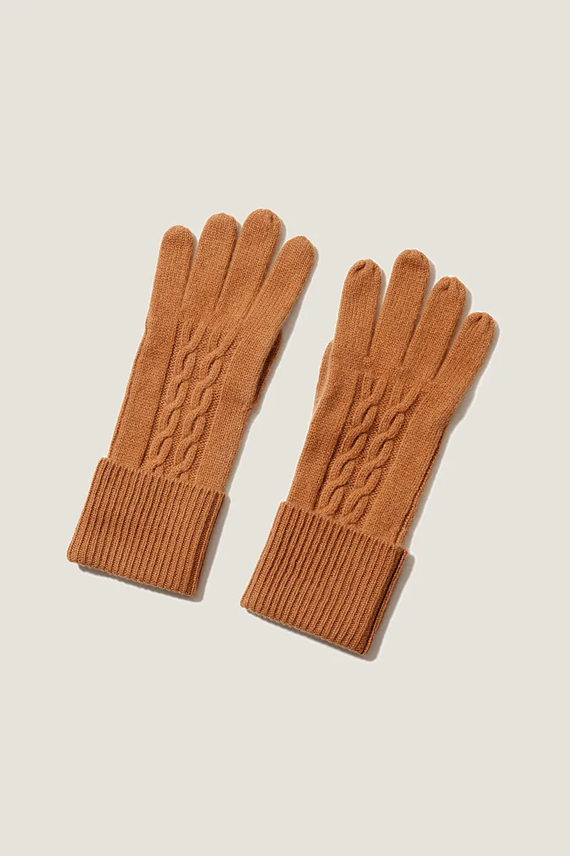 100 Cashmere Cable Knit Gloves with Folded Cuffs