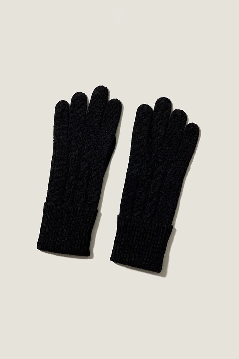 100 Cashmere Cable Knit Gloves with Folded Cuffs