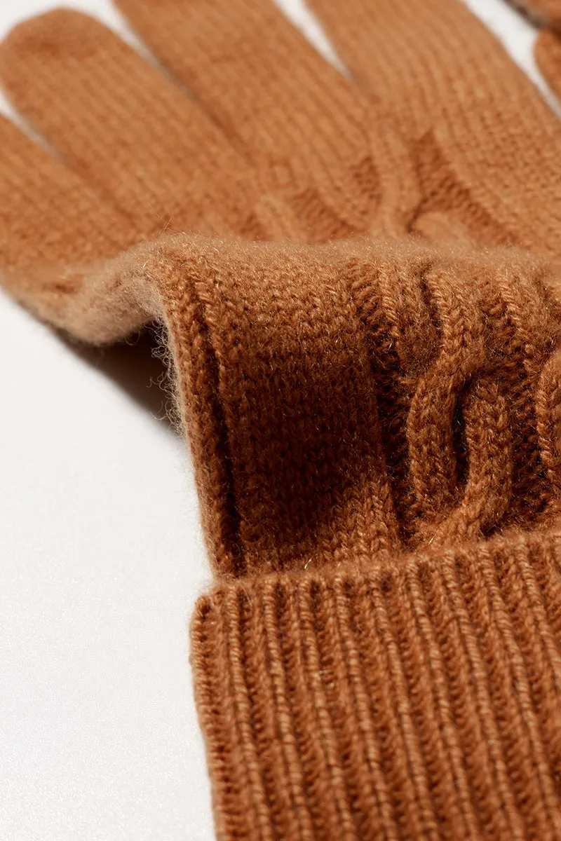 100 Cashmere Cable Knit Gloves with Folded Cuffs