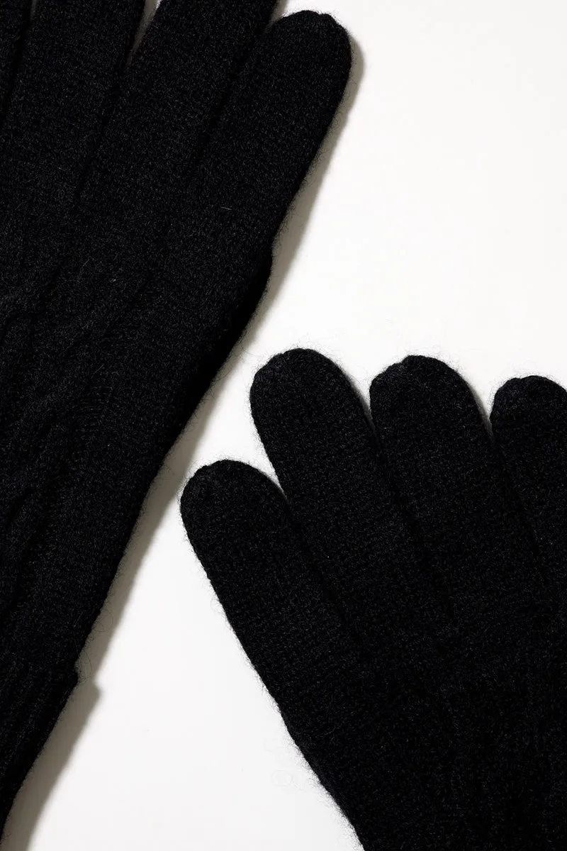100 Cashmere Cable Knit Gloves with Folded Cuffs