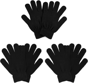 3 Pairs Winter Magic Gloves Adults Warm Stretchy Unisex Black Gloves One Size Fits Most Men Women Teens Magic Knit Gloves