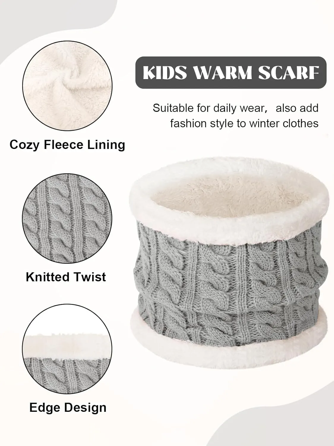 3 Pcs Winter Beanie Kids Hat and Gloves Set for Girls Boys Toddler Pompom Warm Soft Knit Fleece Lined for Cold Weather