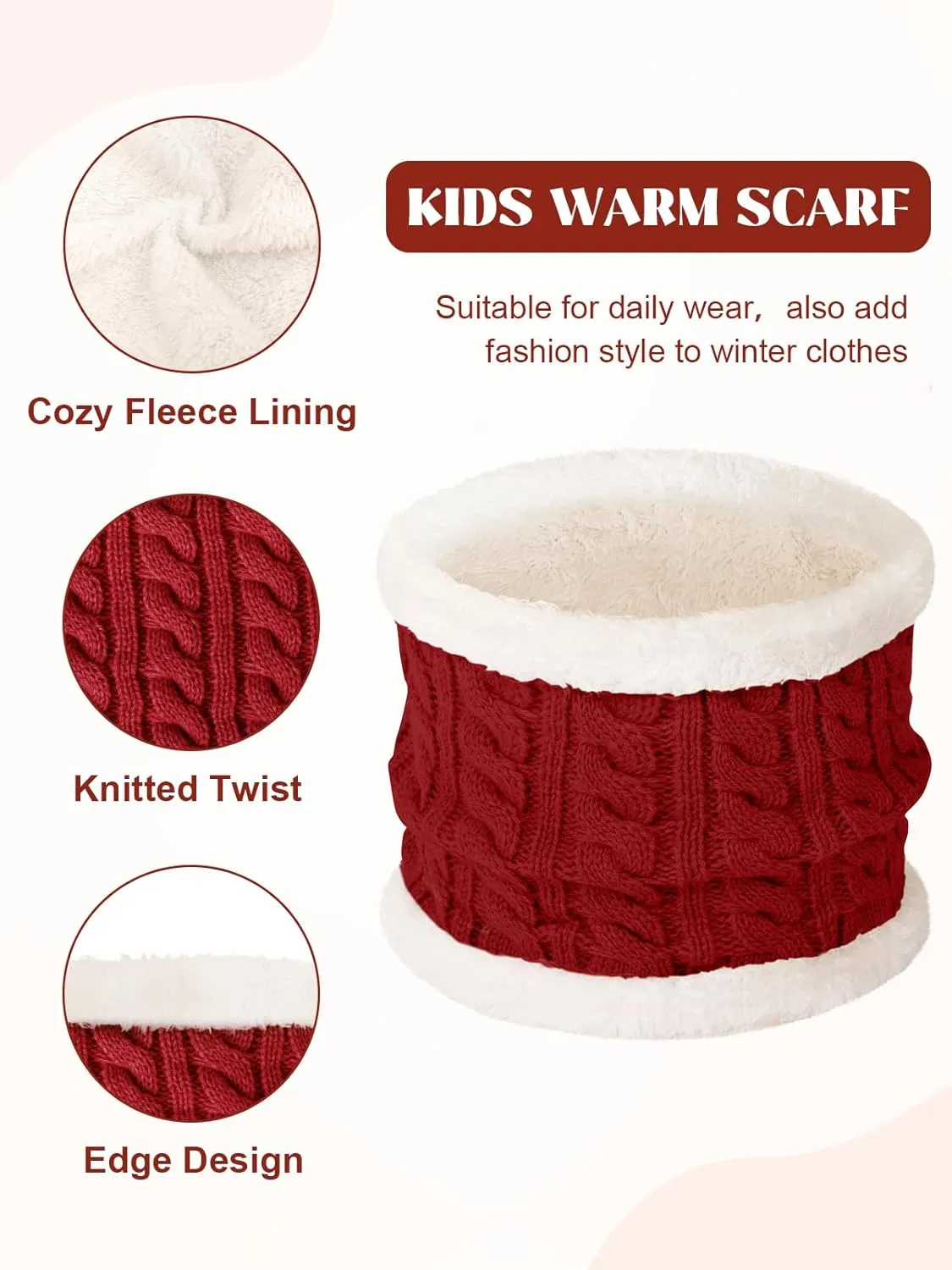 3 Pcs Winter Beanie Kids Hat and Gloves Set for Girls Boys Toddler Pompom Warm Soft Knit Fleece Lined for Cold Weather
