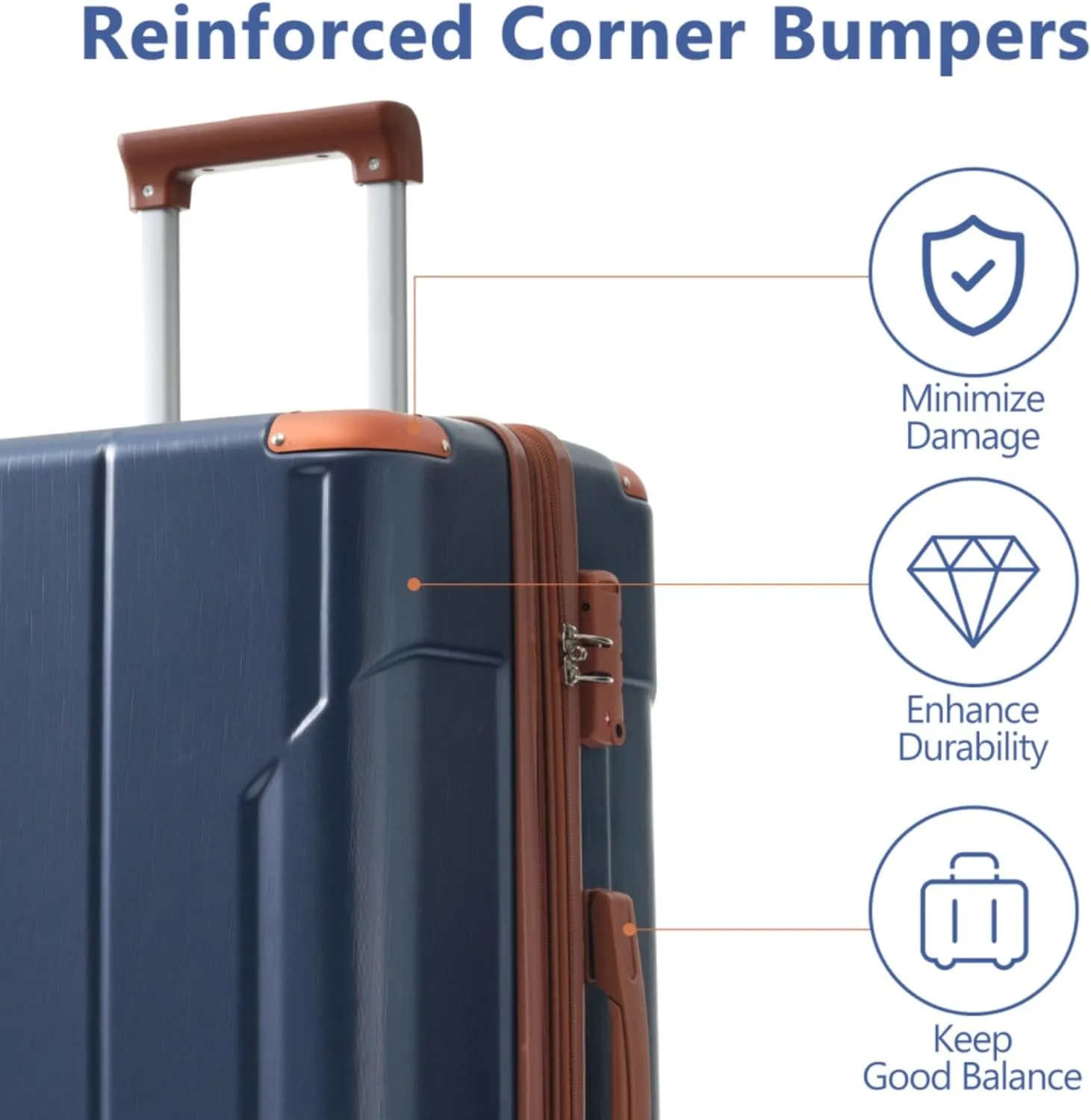 3 Piece Expandable Hard Shell ABS Luggage Set with Double Spinner Wheels, TSA-Approved Lock, 3-Level Telescopic Handle, and Corner Protectors  Lightweight, Durable (Inky Blue)