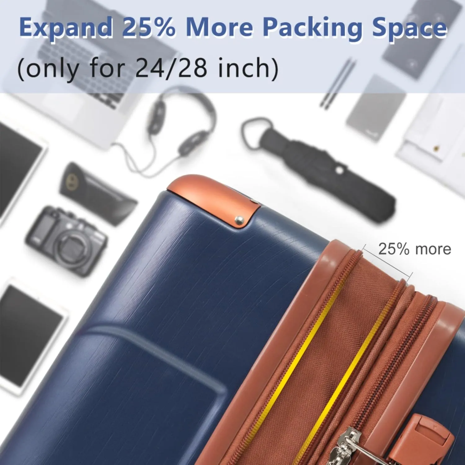 3 Piece Expandable Hard Shell ABS Luggage Set with Double Spinner Wheels, TSA-Approved Lock, 3-Level Telescopic Handle, and Corner Protectors  Lightweight, Durable (Inky Blue)