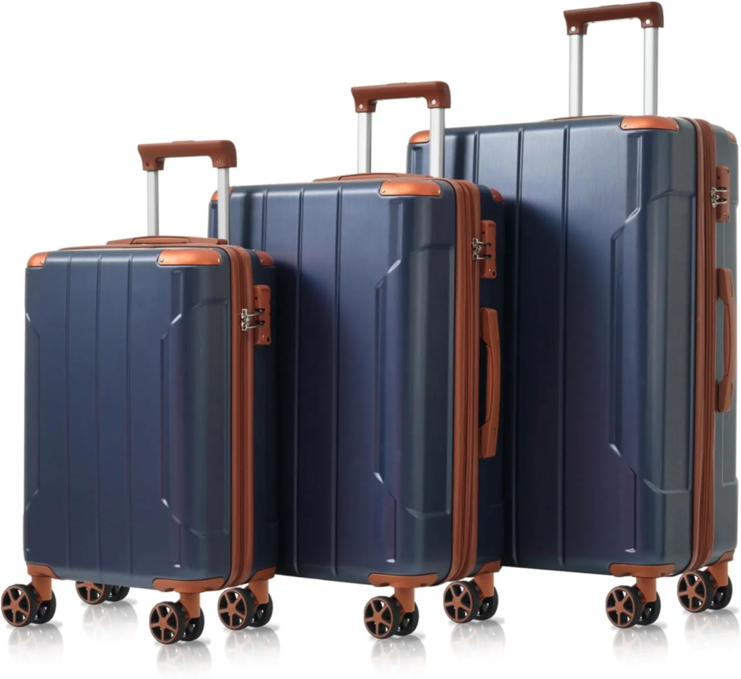 3 Piece Expandable Hard Shell ABS Luggage Set with Double Spinner Wheels, TSA-Approved Lock, 3-Level Telescopic Handle, and Corner Protectors  Lightweight, Durable (Inky Blue)