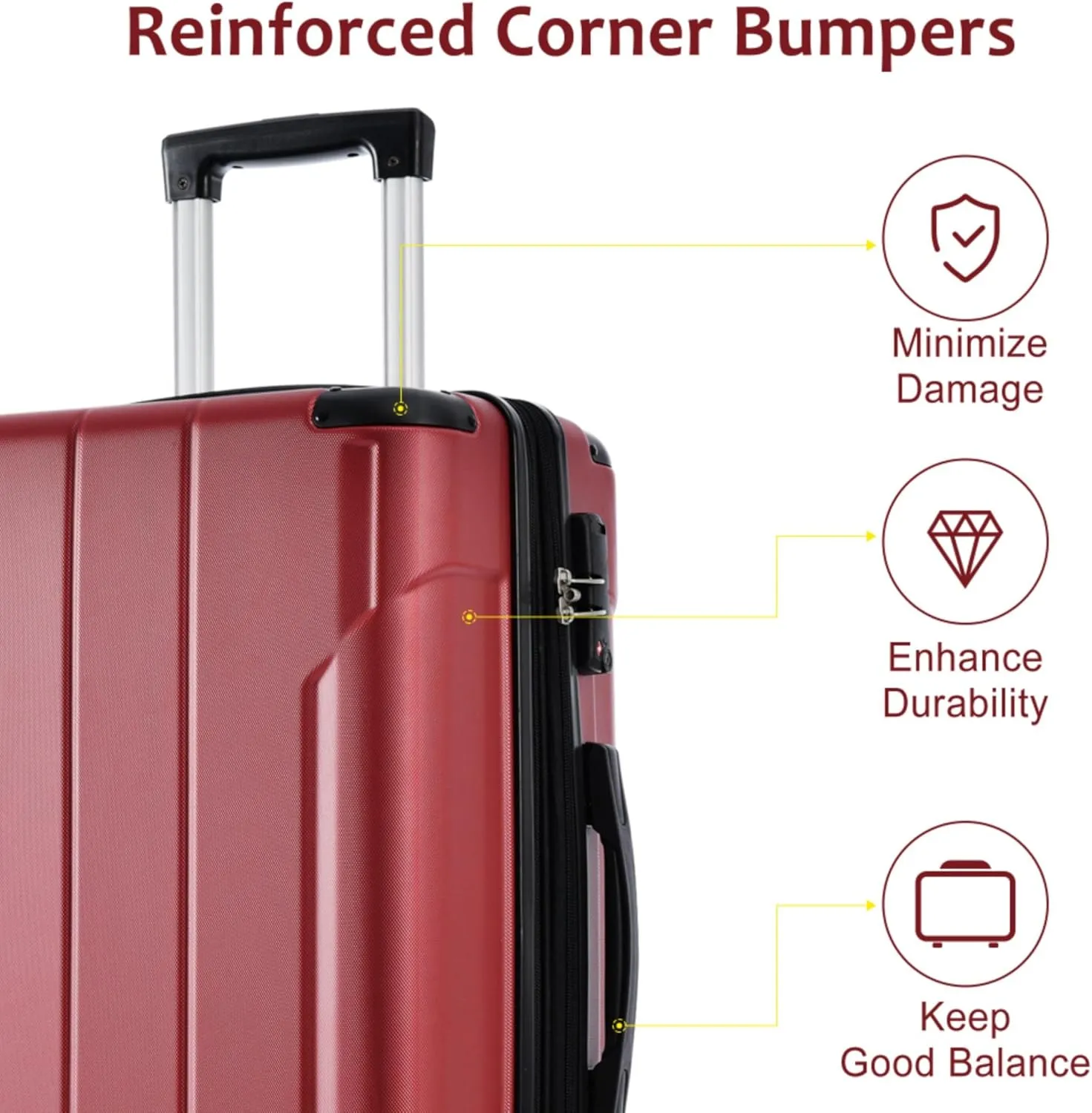 3 Piece Expandable Hard Shell ABS Luggage Set with Double Spinner Wheels, TSA-Approved Lock, 3-Level Telescopic Handle, and Corner Protectors Lightweight, Durable (Red)