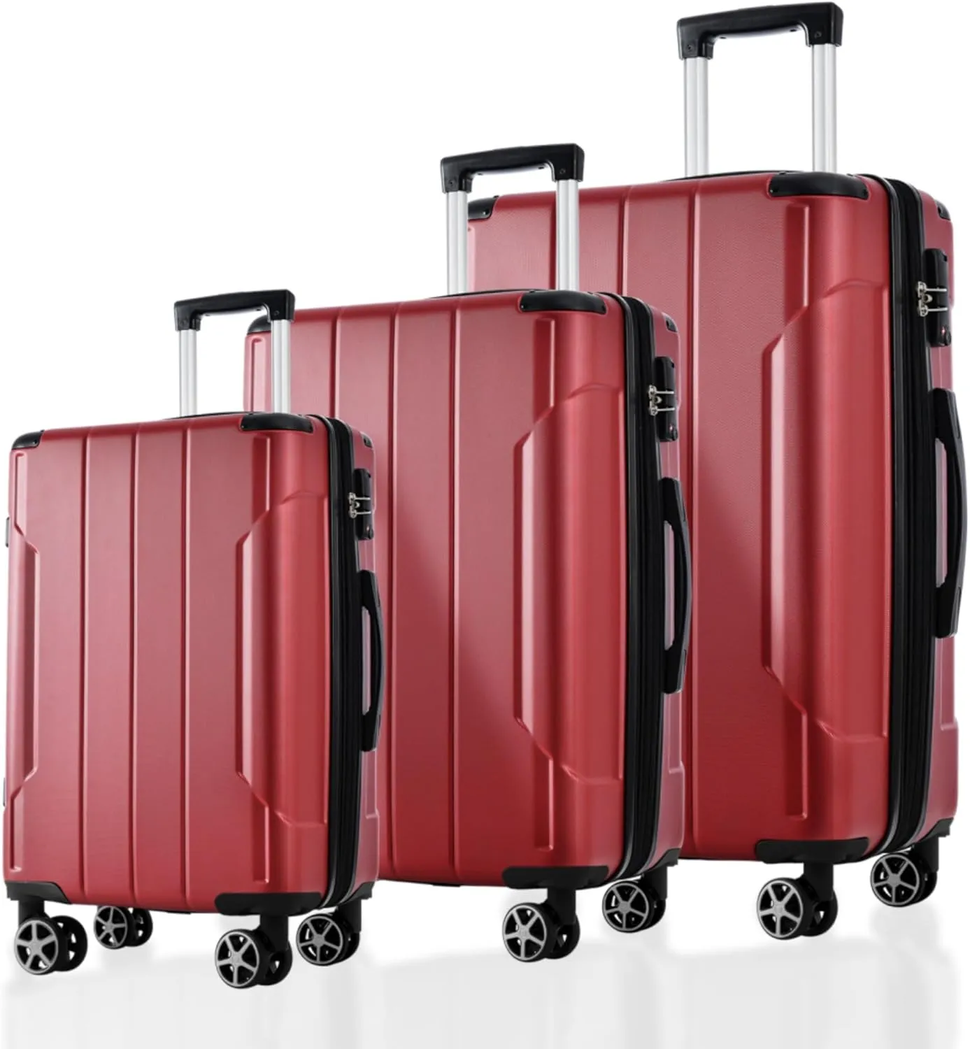 3 Piece Expandable Hard Shell ABS Luggage Set with Double Spinner Wheels, TSA-Approved Lock, 3-Level Telescopic Handle, and Corner Protectors Lightweight, Durable (Red)