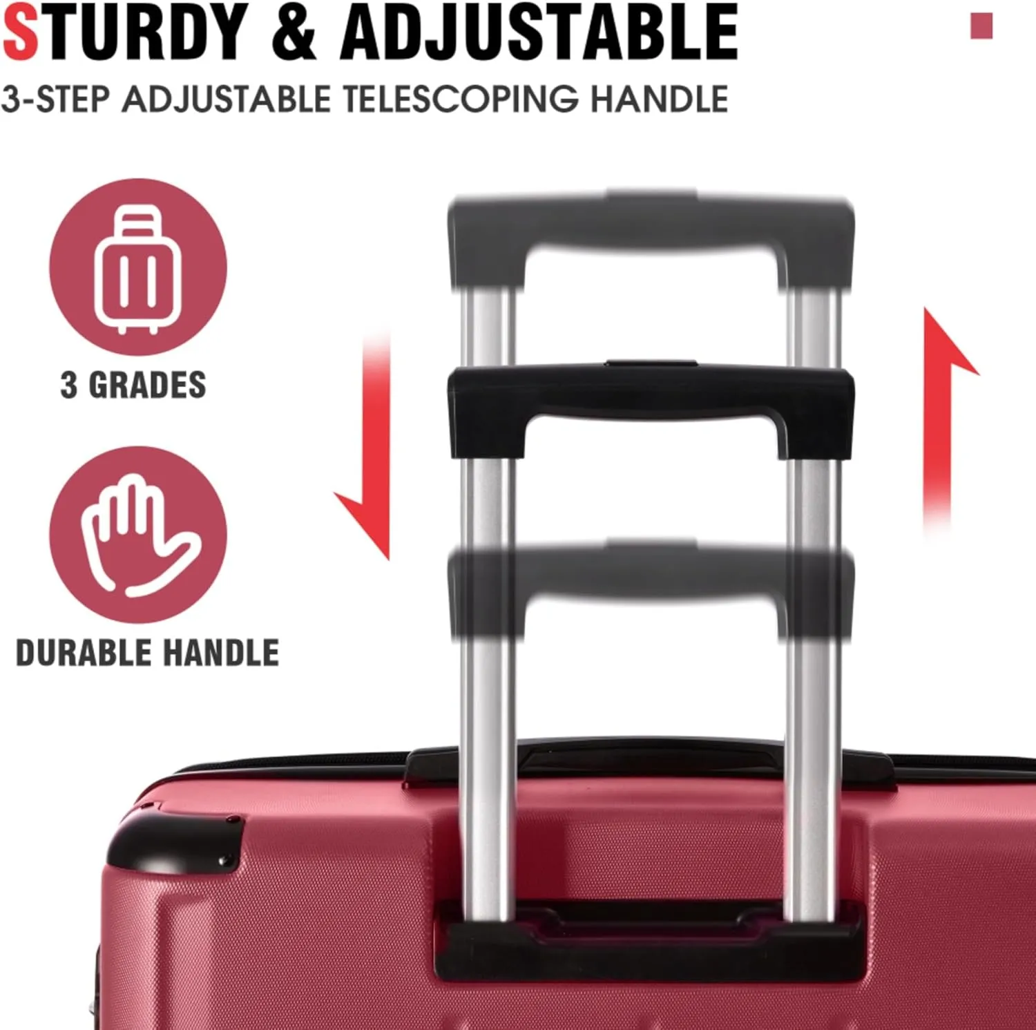 3 Piece Expandable Hard Shell ABS Luggage Set with Double Spinner Wheels, TSA-Approved Lock, 3-Level Telescopic Handle, and Corner Protectors Lightweight, Durable (Red)