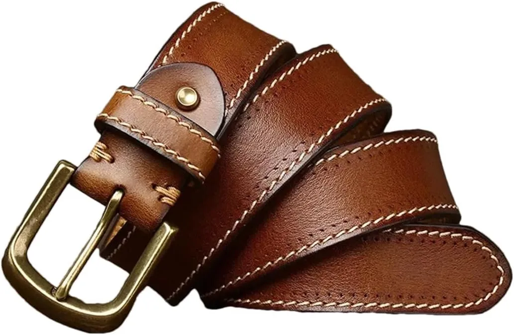 3.8CM Cowhide Genuine Leather Belts For Men Korean Strap Brass Buckle Fancy Vintage Jeans Cowboy Belts
