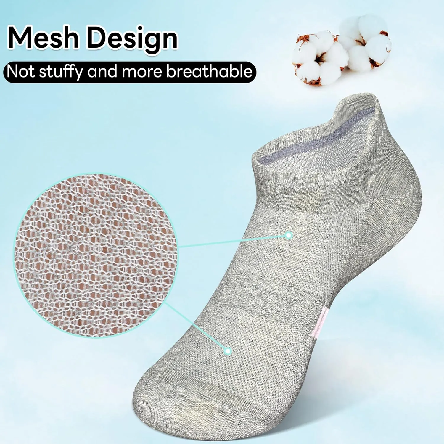 6 Pairs Ankle Socks for Women, Athletic Running Socks Cotton Low Cut Tennis Sports Tab Socks Size 6-11
