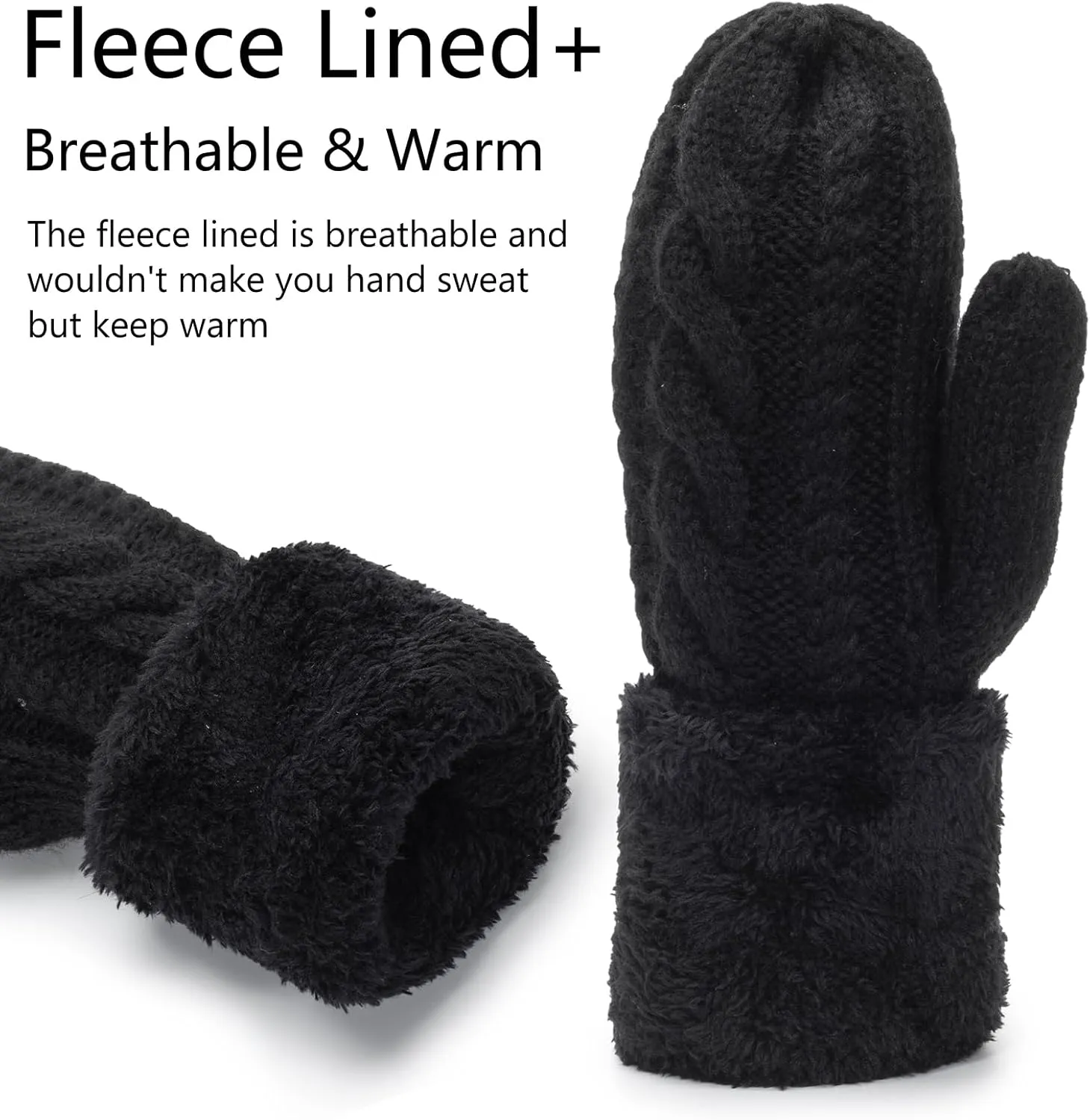 Adult-Winter-Warm-Mittens Thermal-Fleece-Gloves Knit Cute-Mittens for Women Cold Weather