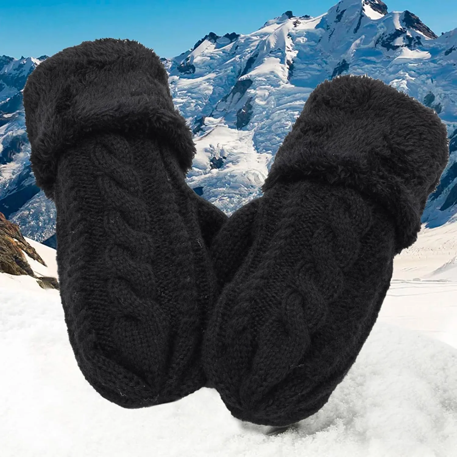 Adult-Winter-Warm-Mittens Thermal-Fleece-Gloves Knit Cute-Mittens for Women Cold Weather