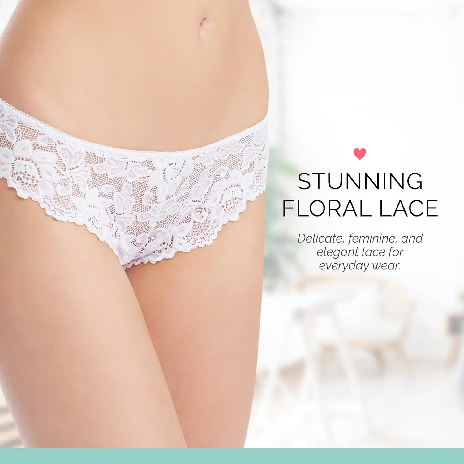 Allie 3-Pack Lace Bikini Underwear for Women, Cheeky Brief Panties with Minimal Half Back Coverage