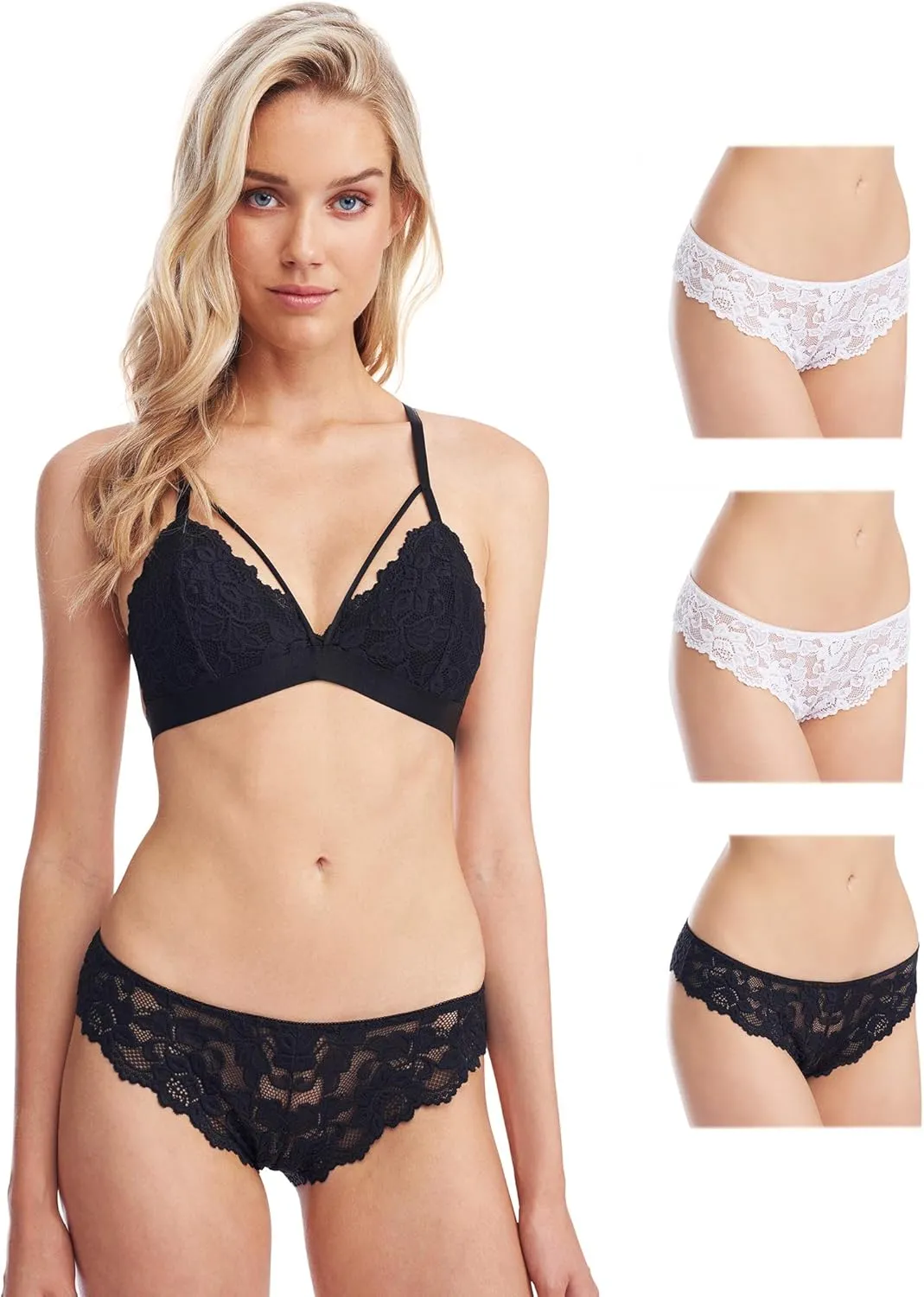 Allie 3-Pack Lace Bikini Underwear for Women, Cheeky Brief Panties with Minimal Half Back Coverage