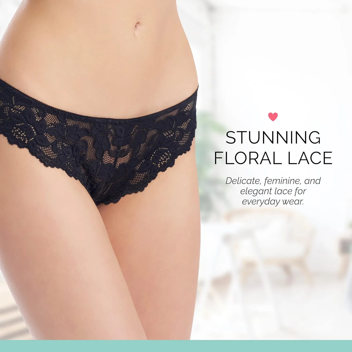 Allie 3-Pack Lace Bikini Underwear for Women, Cheeky Brief Panties with Minimal Half Back Coverage