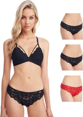 Allie 3-Pack Lace Bikini Underwear for Women, Cheeky Brief Panties with Minimal Half Back Coverage