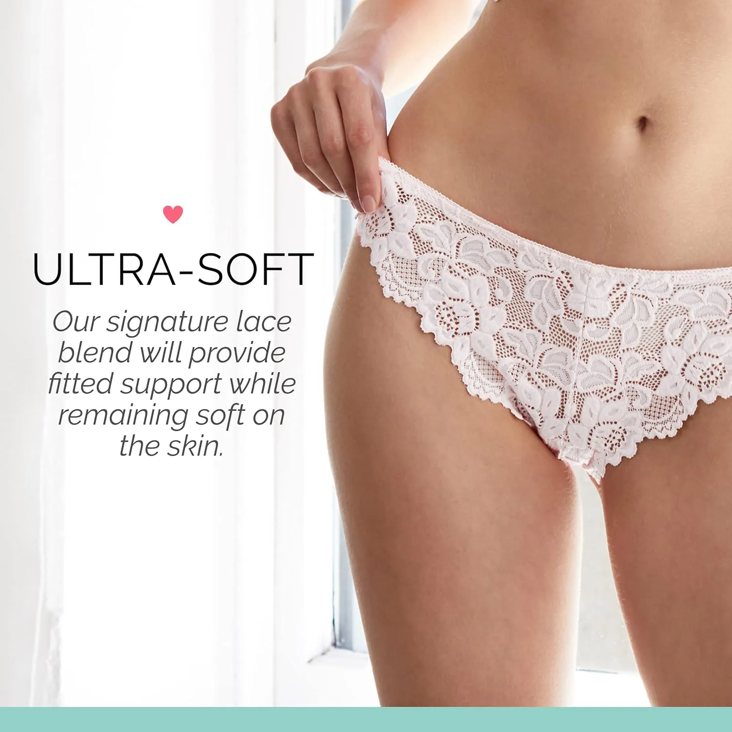 Allie 3-Pack Lace Bikini Underwear for Women, Cheeky Brief Panties with Minimal Half Back Coverage
