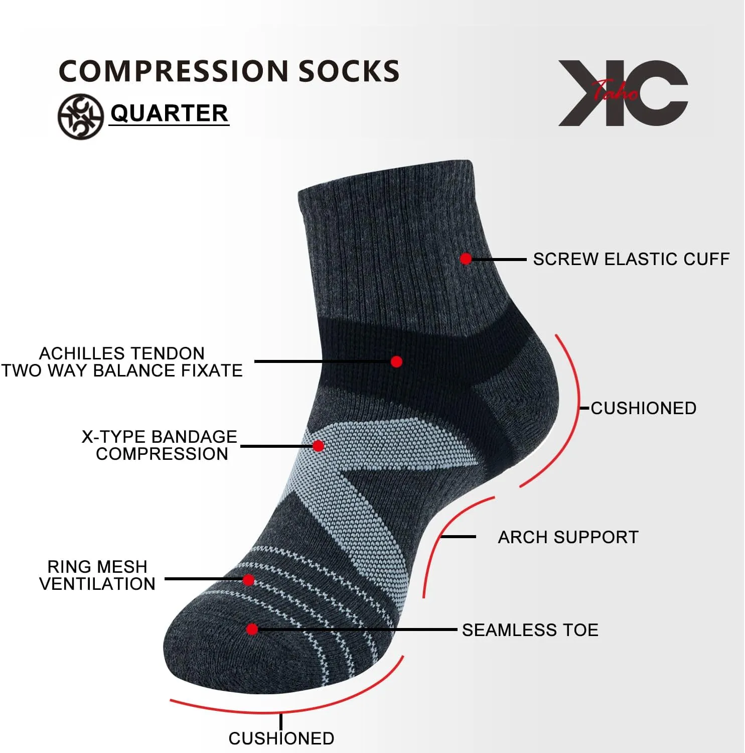 Arch Support Socks - Light Compression Cushioned 4-Pack for Men & Women