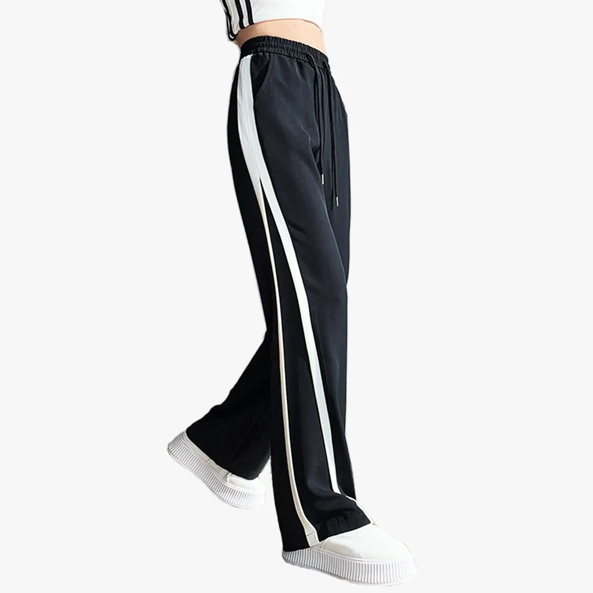 Black Sporty Side Lined Pants