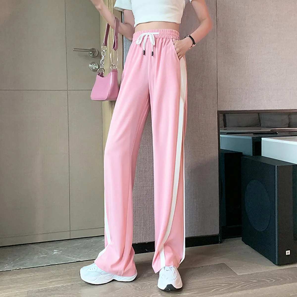 Black Sporty Side Lined Pants