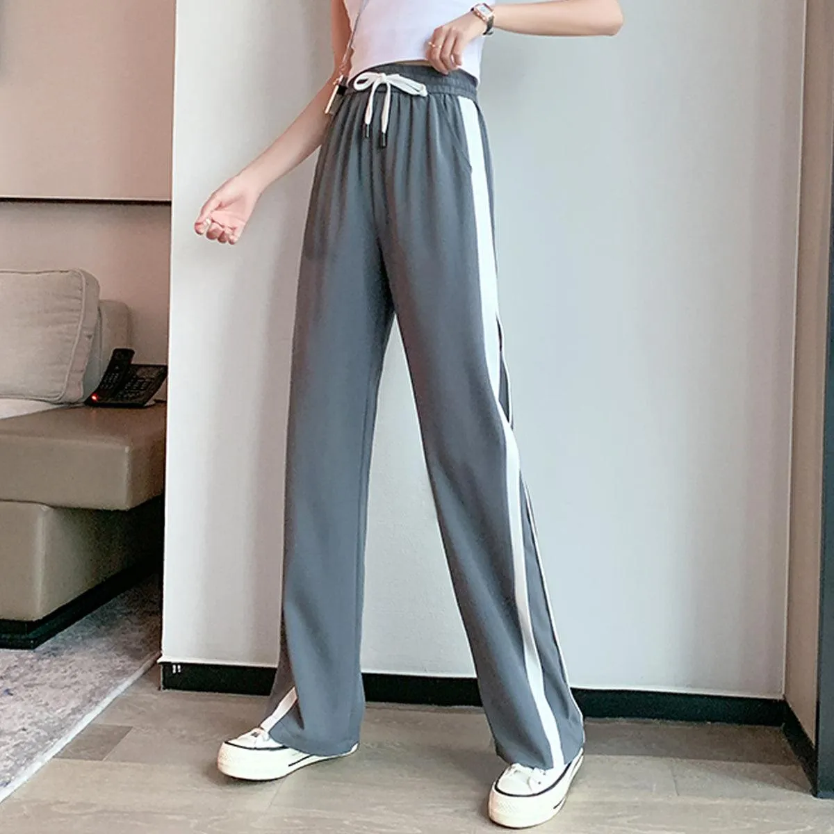 Black Sporty Side Lined Pants