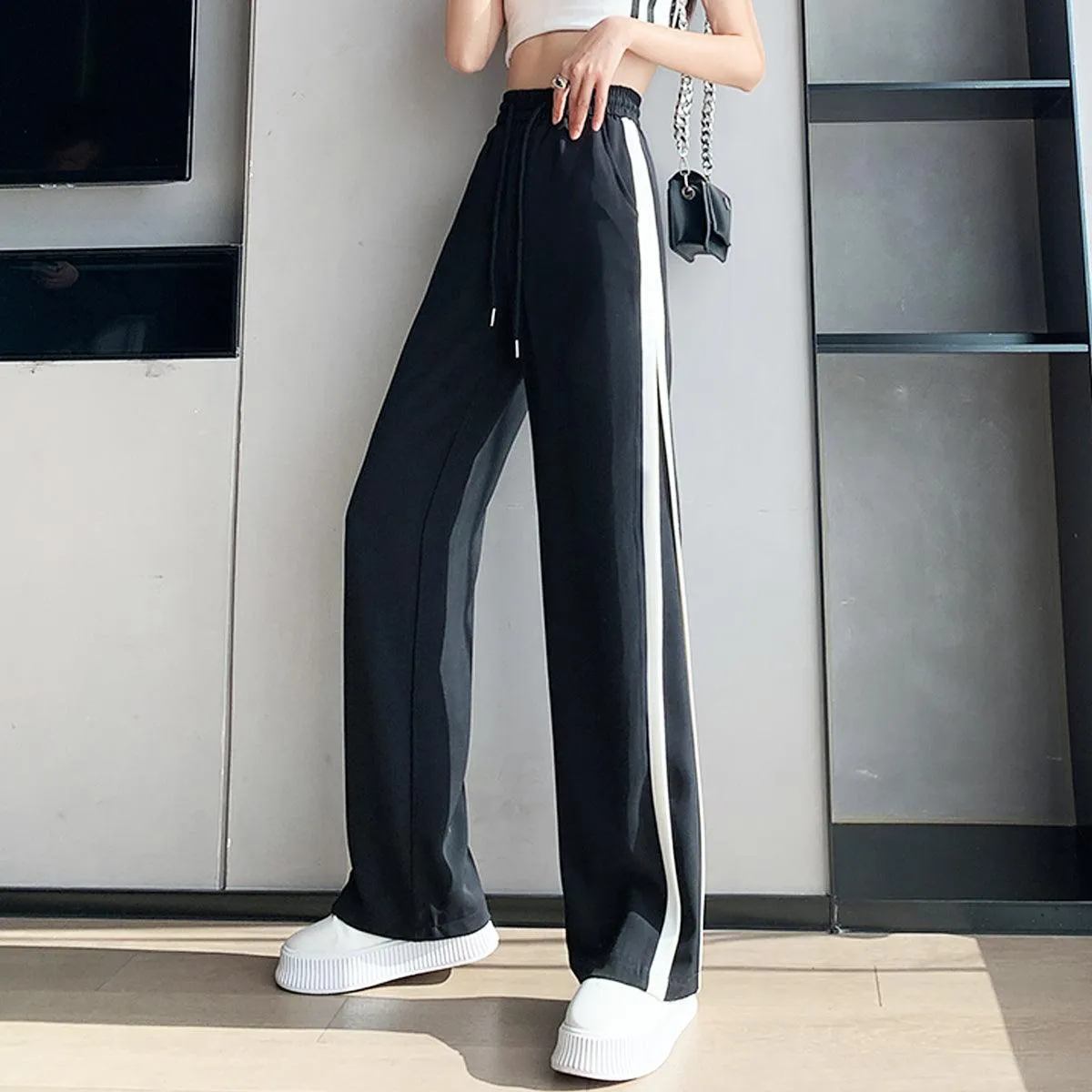 Black Sporty Side Lined Pants