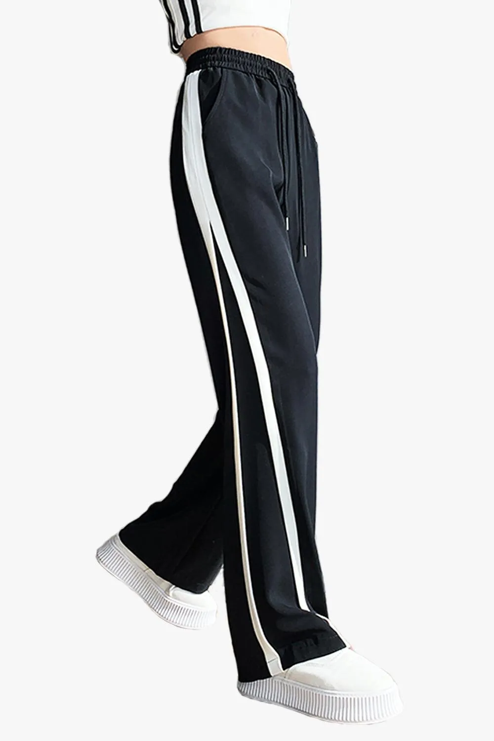 Black Sporty Side Lined Pants