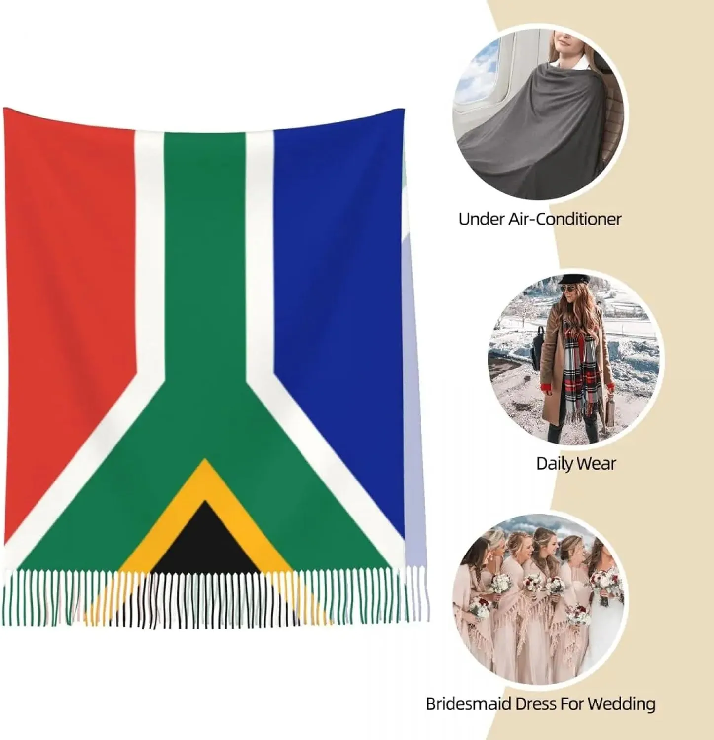 Blanket Scarf For Women, South African Springboks Flag Scarf for Women Warm Winter Cashmere Shawls and