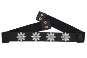 Bridal Party Rhinestone Flowers Accent Elastic Band Waist Belt