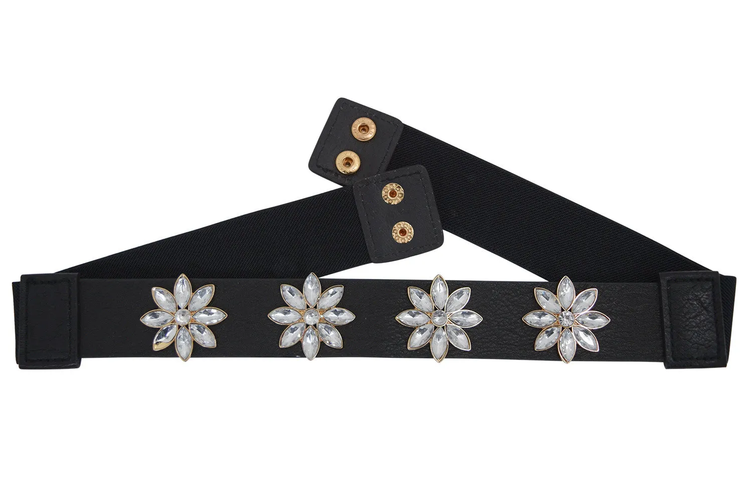 Bridal Party Rhinestone Flowers Accent Elastic Band Waist Belt