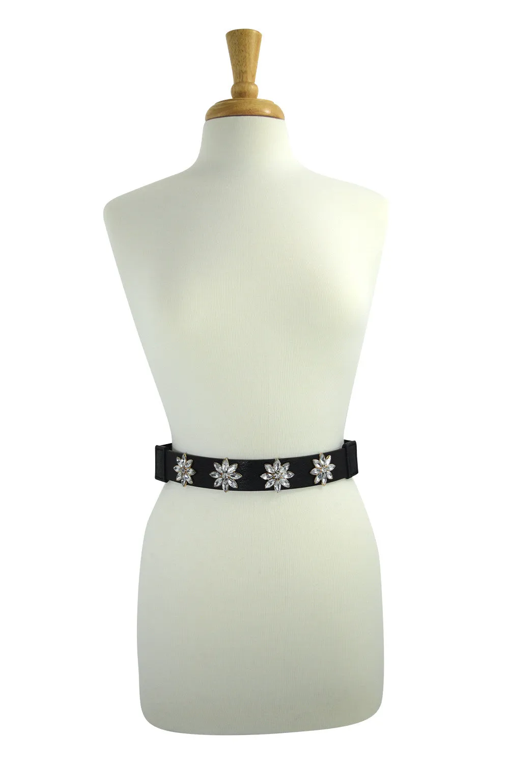 Bridal Party Rhinestone Flowers Accent Elastic Band Waist Belt