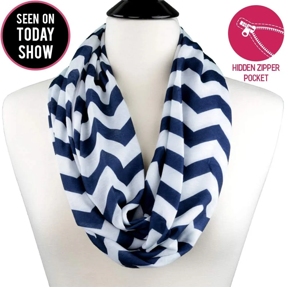 Chevron Hidden Zipper Pocket Scarf - Fashion Scarf for Women - All Seasons