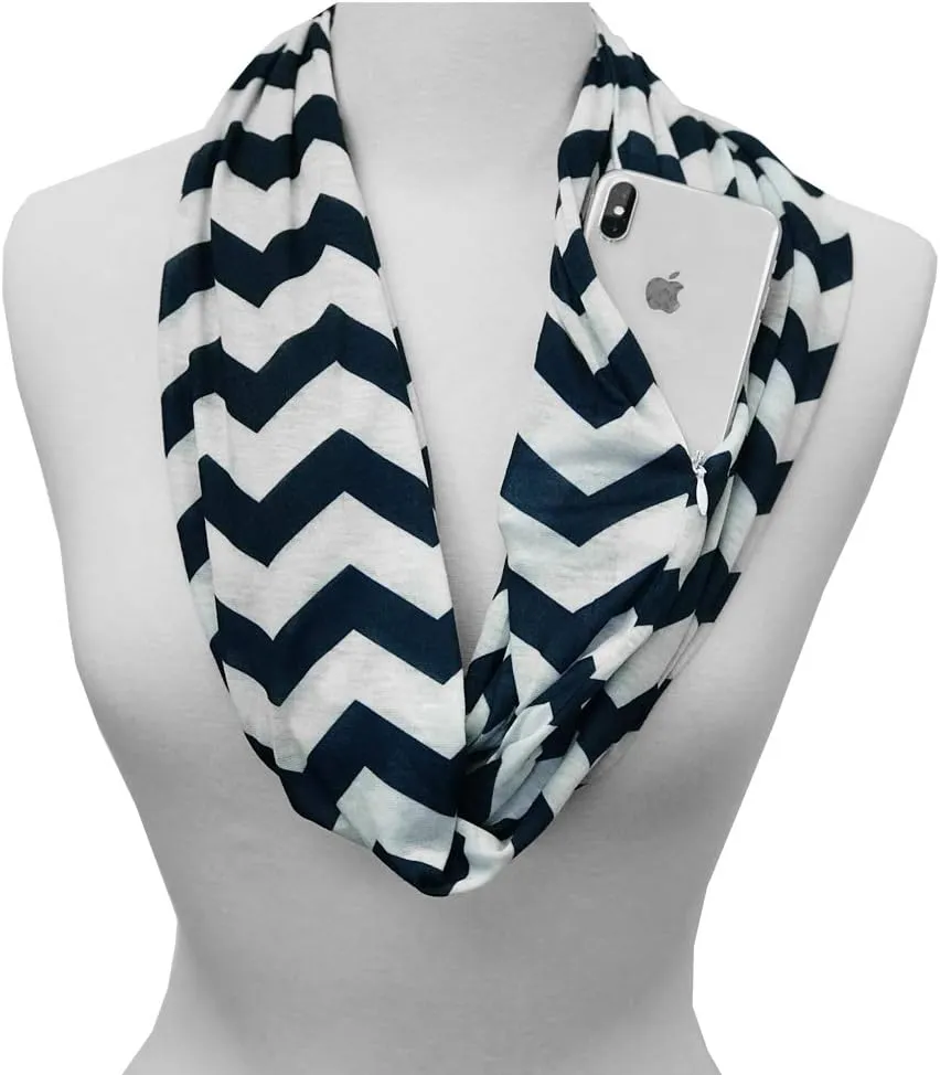 Chevron Hidden Zipper Pocket Scarf - Fashion Scarf for Women - All Seasons