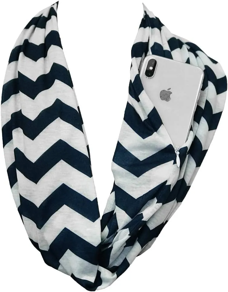Chevron Hidden Zipper Pocket Scarf - Fashion Scarf for Women - All Seasons