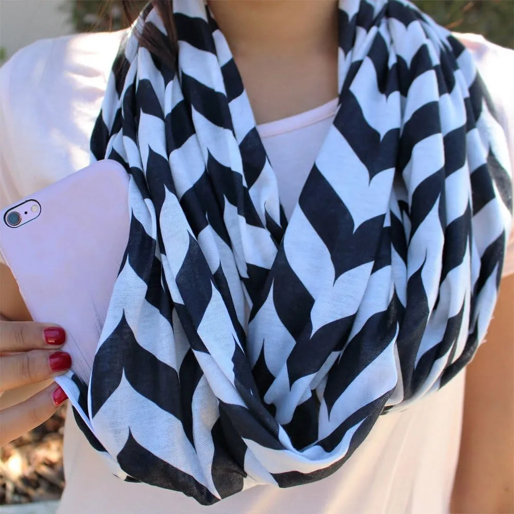 Chevron Hidden Zipper Pocket Scarf - Fashion Scarf for Women - All Seasons