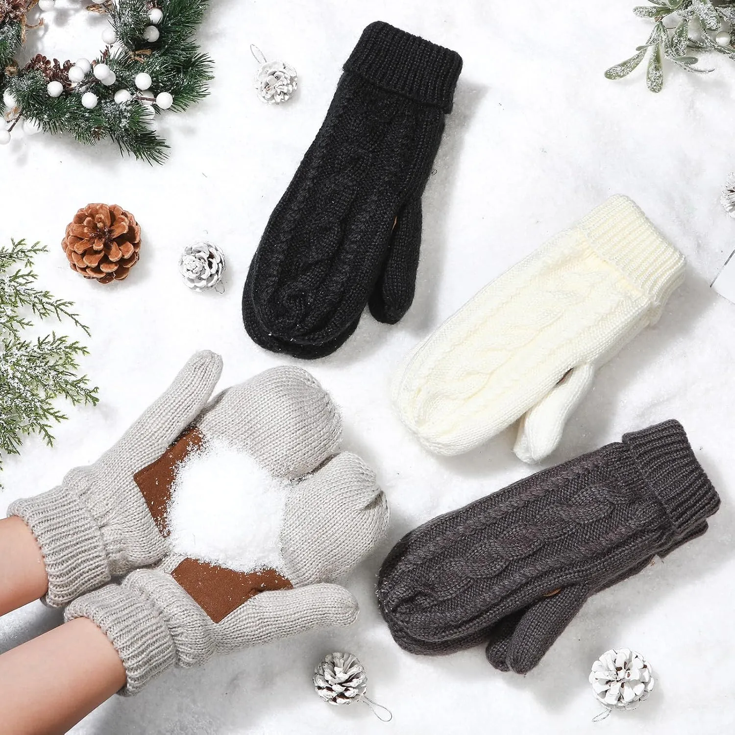 Coume Women Mittens Winter Gloves Cozy Thick Knitted Gloves Warm Soft Lining Cold Weather Mittens Gifts