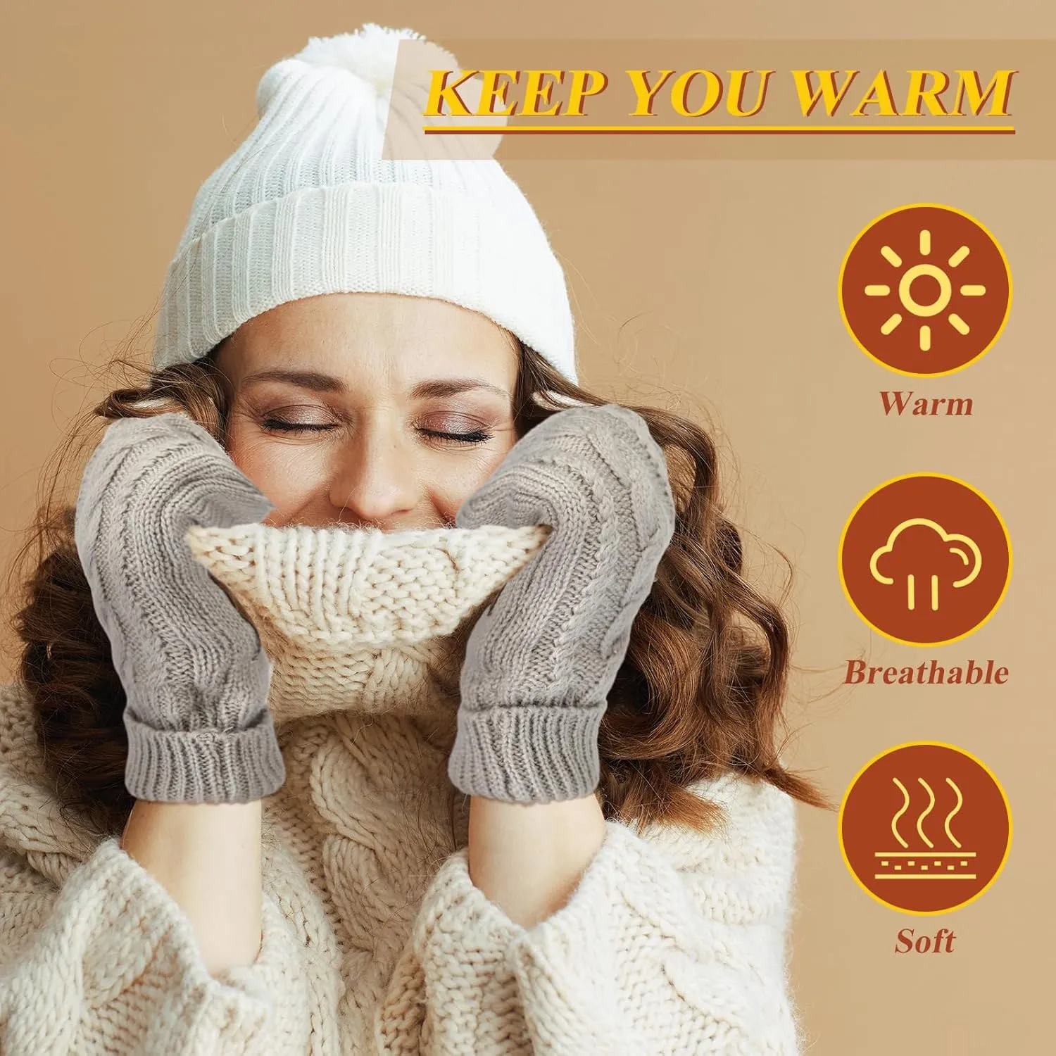 Coume Women Mittens Winter Gloves Cozy Thick Knitted Gloves Warm Soft Lining Cold Weather Mittens Gifts
