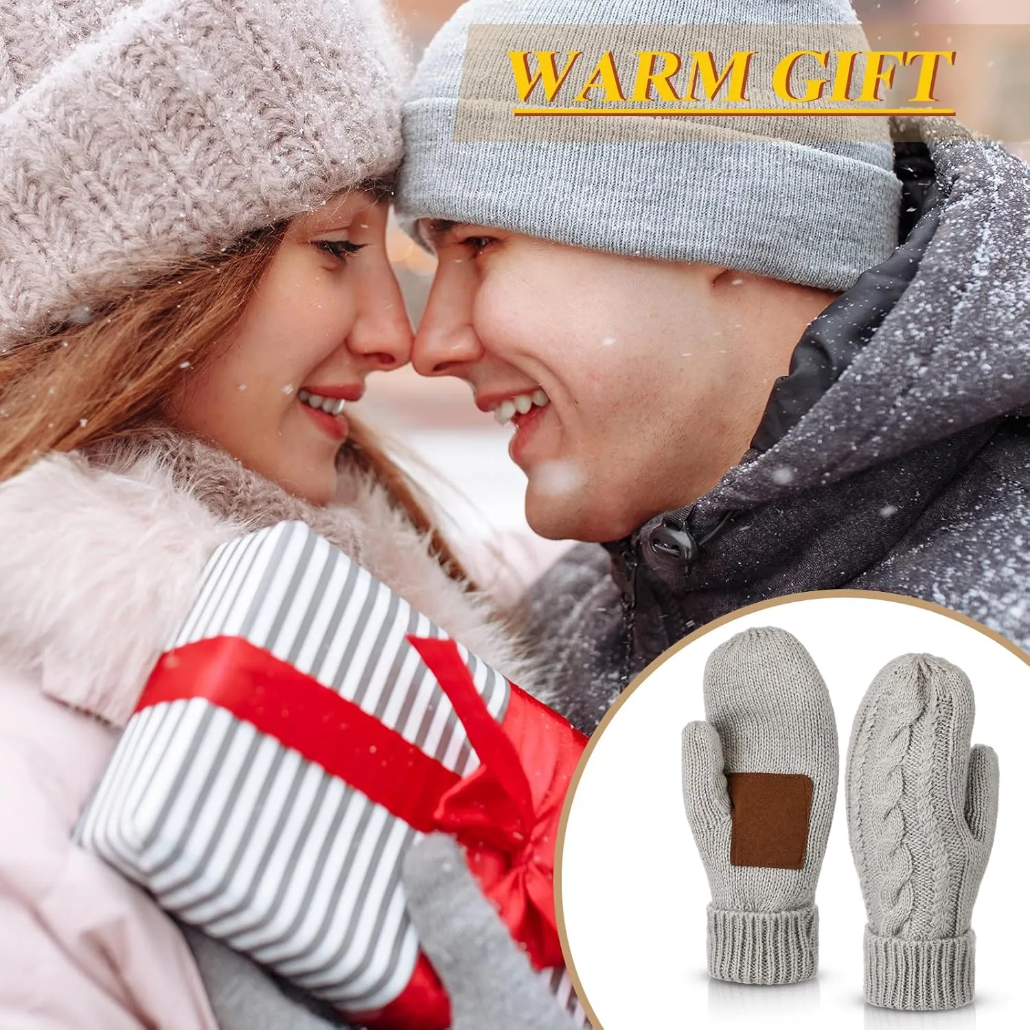 Coume Women Mittens Winter Gloves Cozy Thick Knitted Gloves Warm Soft Lining Cold Weather Mittens Gifts