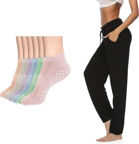 DIBAOLONG Low Cut Socks 6-Pair Ankle No Show Athletic Short Cotton Socks and Womens Wide Leg Yoga Pants