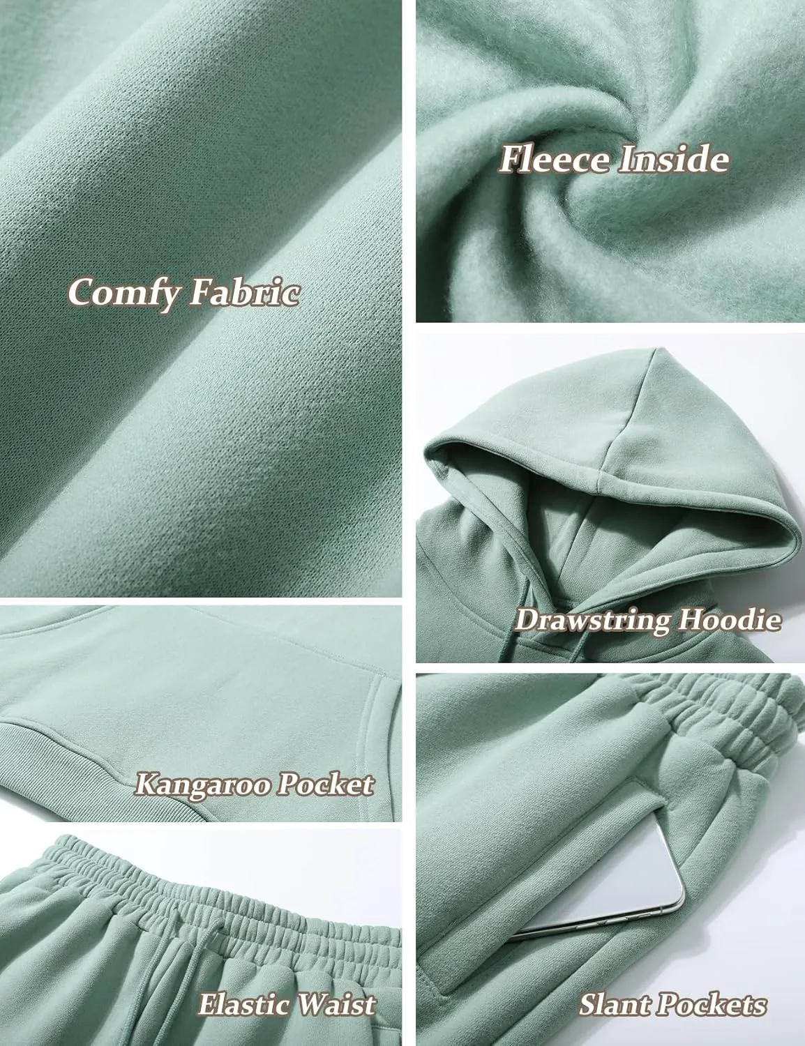 Flygo Womens Fleece 2 Piece Outfits Lounge Hoodie Sweatsuits Sets Oversized Sweatshirt Baggy Sweatpants Set W/Pockets