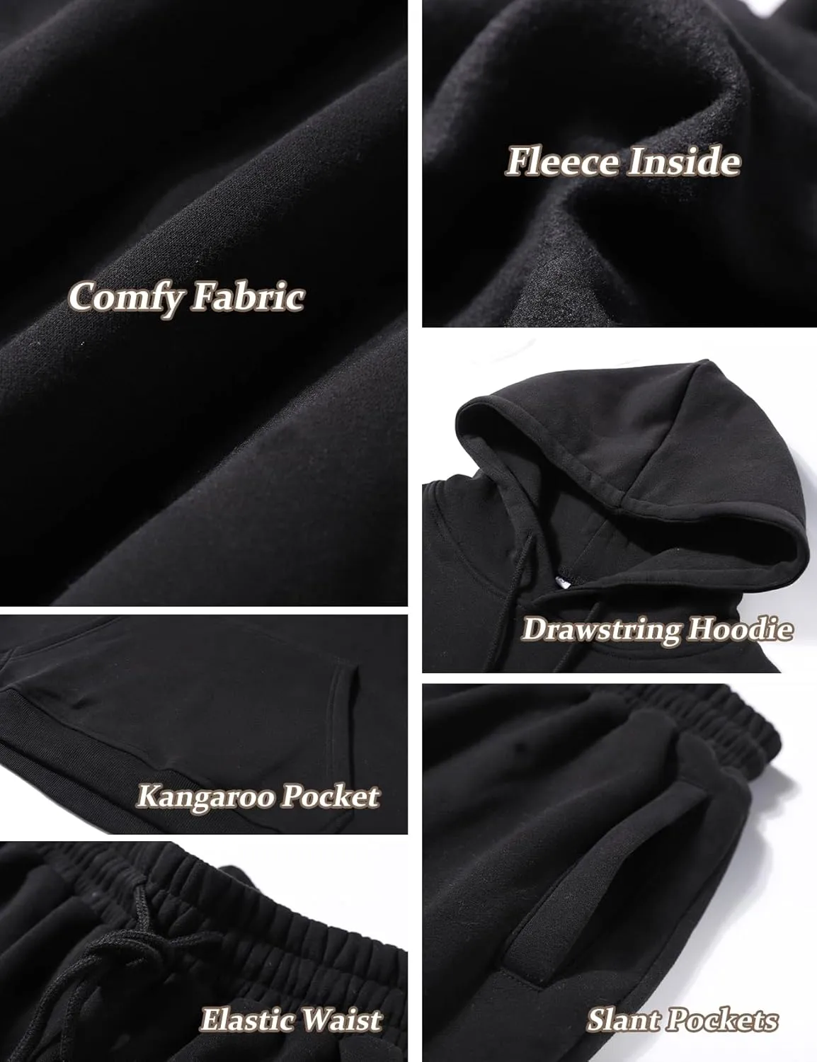 Flygo Womens Fleece 2 Piece Outfits Lounge Hoodie Sweatsuits Sets Oversized Sweatshirt Baggy Sweatpants Set W/Pockets