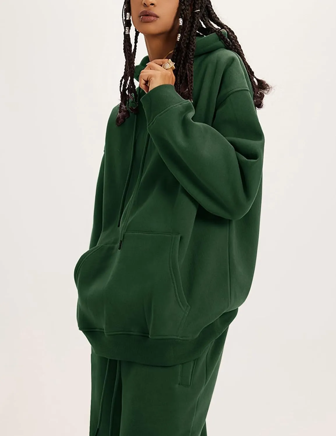 Flygo Womens Fleece 2 Piece Outfits Lounge Hoodie Sweatsuits Sets Oversized Sweatshirt Baggy Sweatpants Set W/Pockets