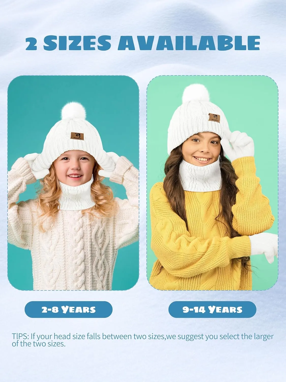 Glooarm Kids Winter Hat Gloves Scarf Set, Girls Toddler Winter Beanie Hat with Pom Knit Neck Warmer Gloves Fleece Lined Set