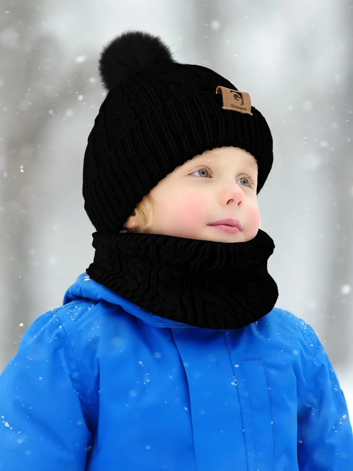 Glooarm Kids Winter Hat Gloves Scarf Set, Girls Toddler Winter Beanie Hat with Pom Knit Neck Warmer Gloves Fleece Lined Set