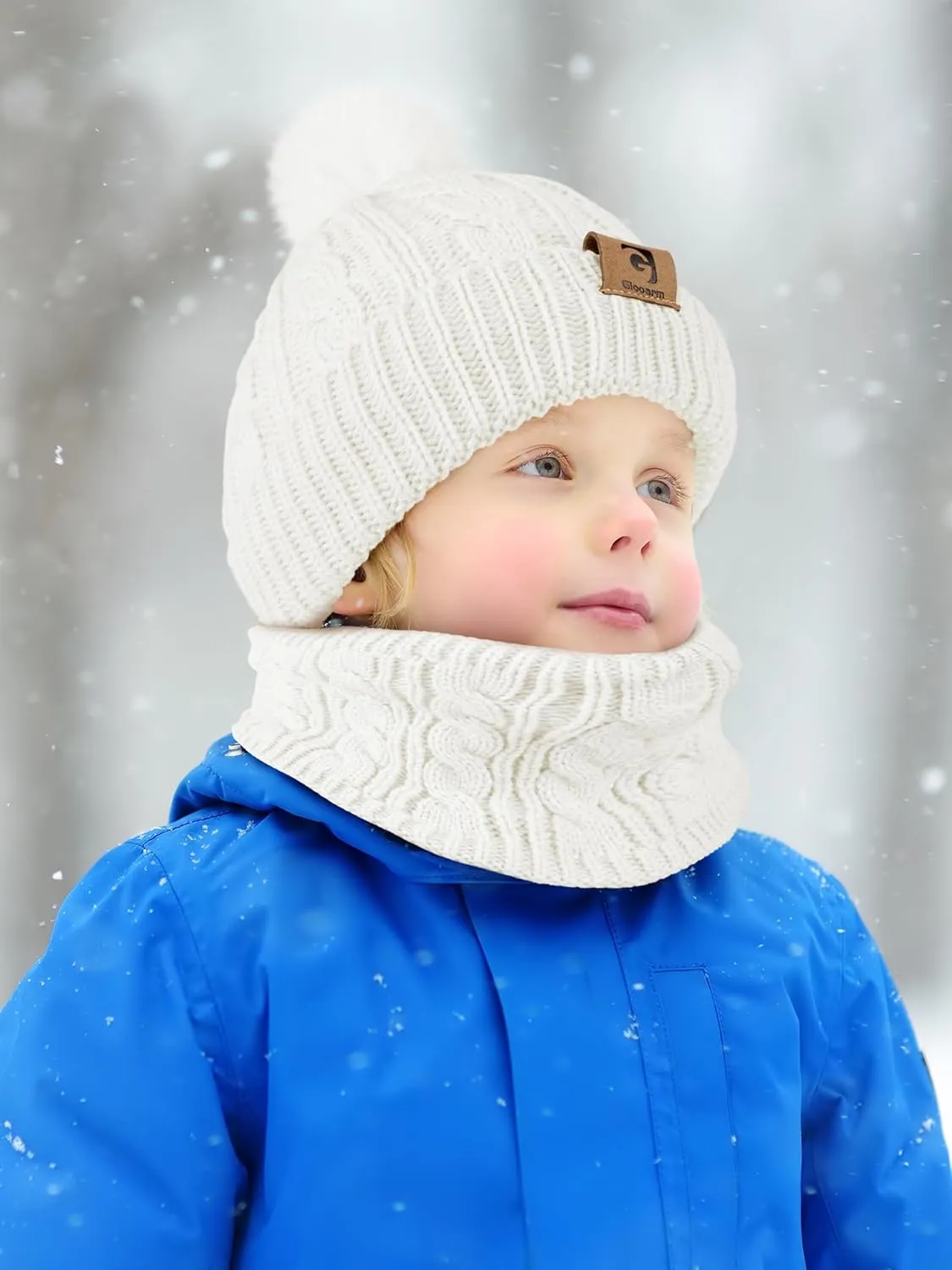 Glooarm Kids Winter Hat Gloves Scarf Set, Girls Toddler Winter Beanie Hat with Pom Knit Neck Warmer Gloves Fleece Lined Set