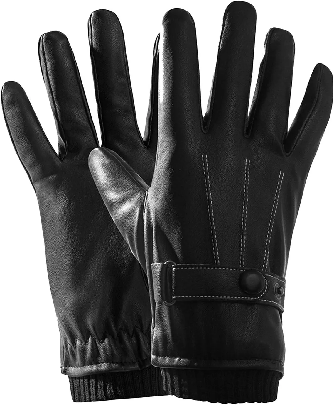 Gloves Men's PU Leather Gloves Touch Screen, Winter Warm Gloves, Outdoor Driving Gloves, with Soft Wool Lining