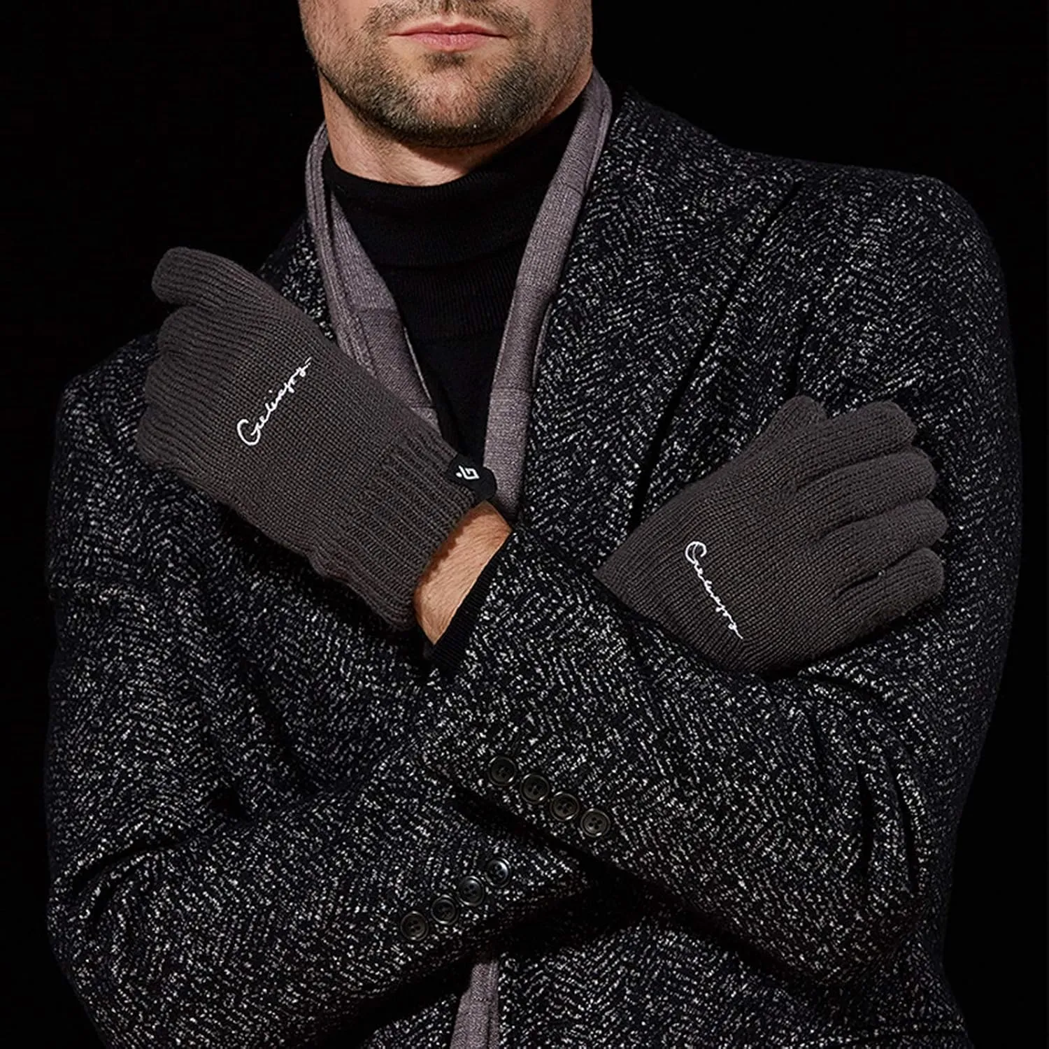 Gloves Men's Touch Screen Gloves, Winter Warm Non-Slip Knitted Gloves with Soft Lining, Driving Gloves, Bicycle Gloves, Running Gloves (Color : A, Size : L)