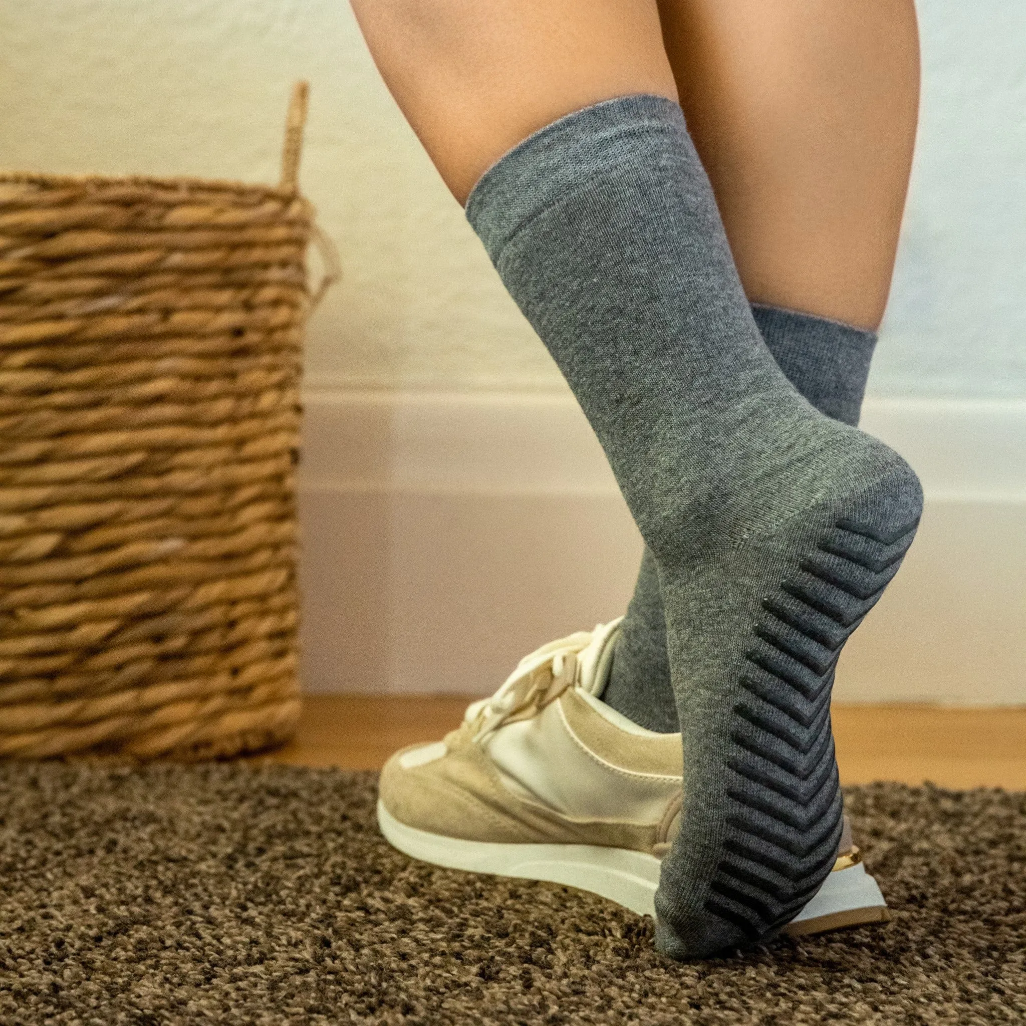 Gripjoy Socks Women's Light Grey Original Crew Non-Slip Socks (3 pack)